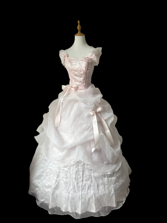 Off The Shoulder Sweet Pink Birthday Dress Ball Gown Organza Princess Dress J9584