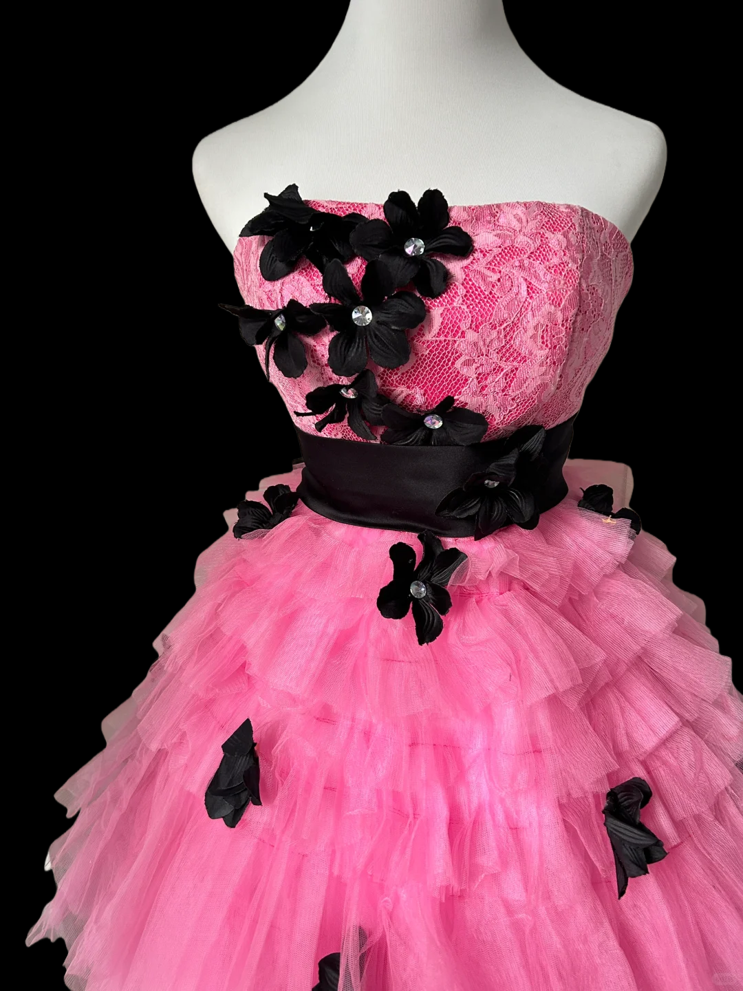 Strapless Pink Tulle Short Birthday Dress Layered Party Dress J9586