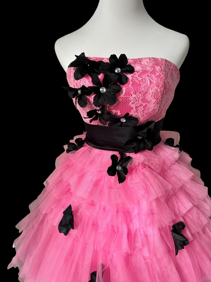 Strapless Pink Tulle Short Birthday Dress Layered Party Dress J9586