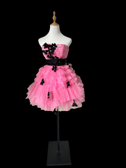 Strapless Pink Tulle Short Birthday Dress Layered Party Dress J9586