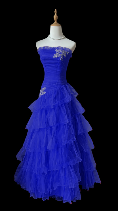 Ruffled Strapless A Line Layered Prom Dress Hot Pink Formal Dress  J9590