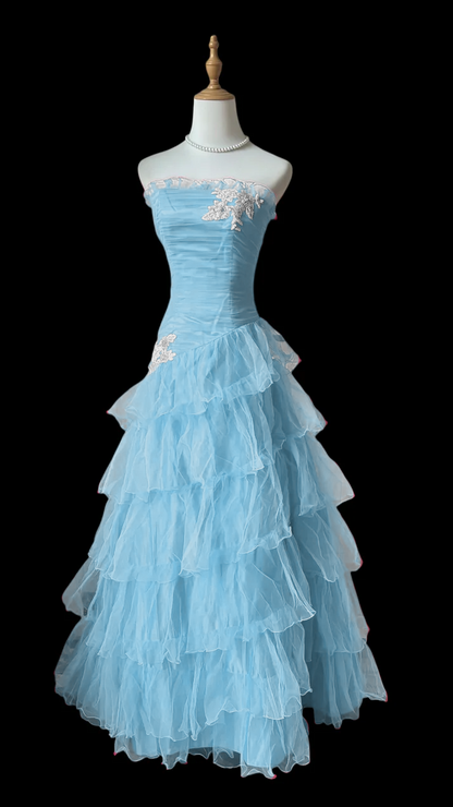 Ruffled Strapless A Line Layered Prom Dress Hot Pink Formal Dress  J9590