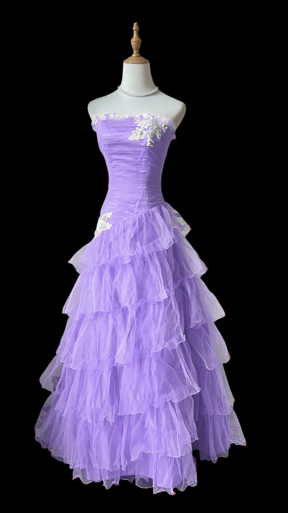 Ruffled Strapless A Line Layered Prom Dress Hot Pink Formal Dress  J9590