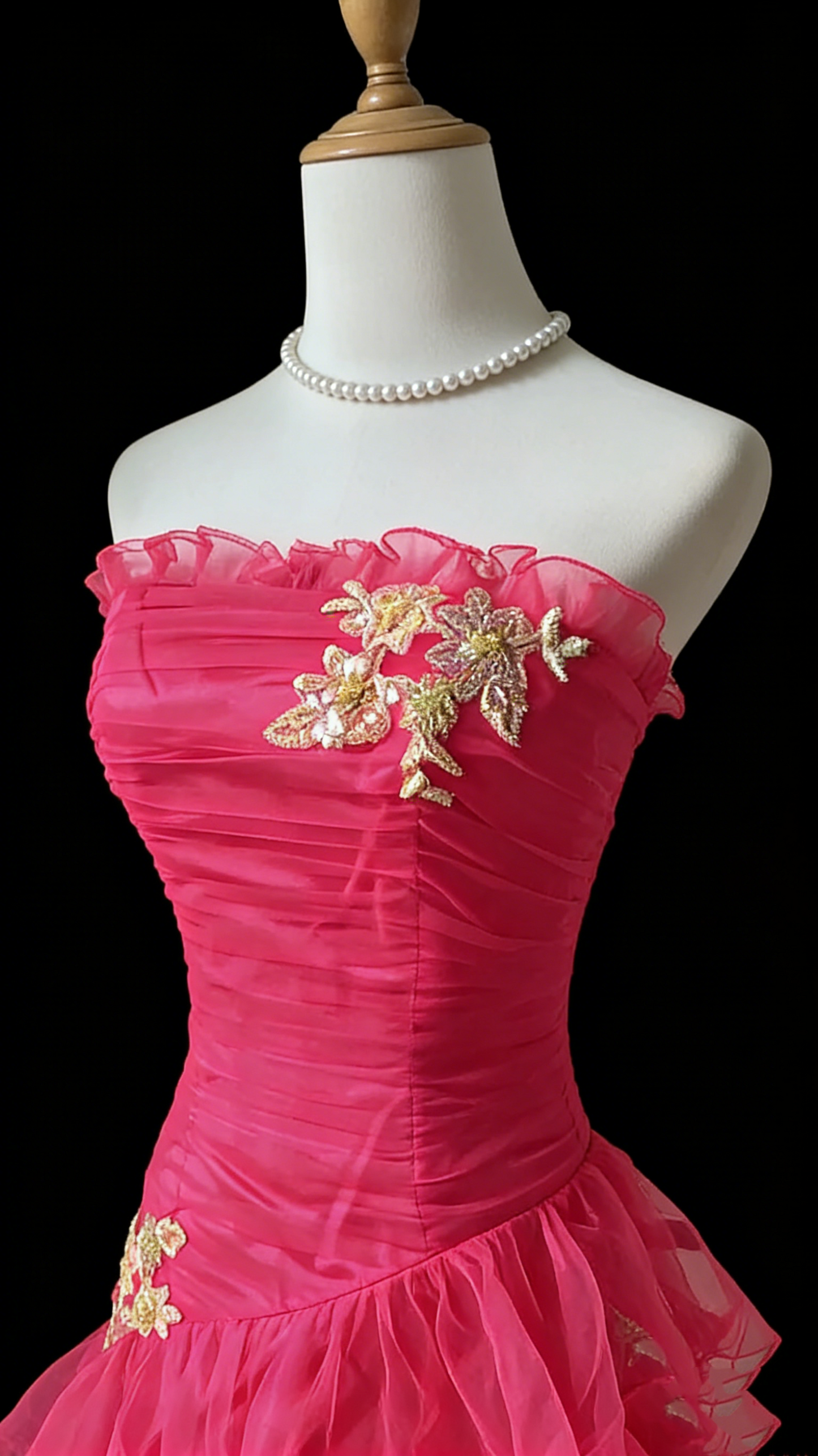 Ruffled Strapless A Line Layered Prom Dress Hot Pink Formal Dress  J9590
