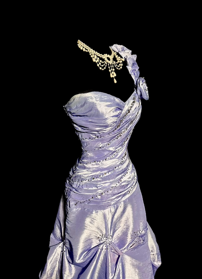 One Shoulder Lilac Prom Dress A Line Taffeta Formal Dress   J9593