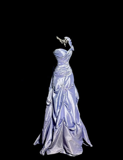 One Shoulder Lilac Prom Dress A Line Taffeta Formal Dress   J9593