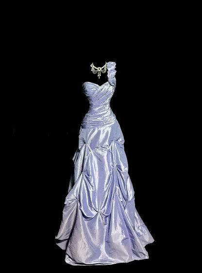 One Shoulder Lilac Prom Dress A Line Taffeta Formal Dress   J9593