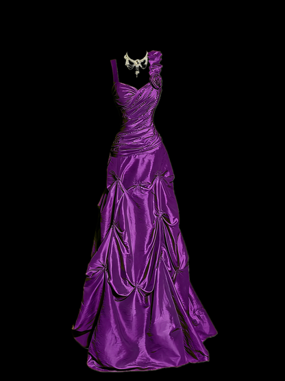 One Shoulder Lilac Prom Dress A Line Taffeta Formal Dress   J9593
