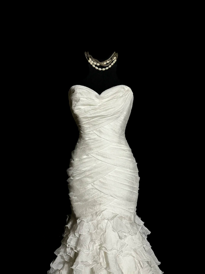 Sweetheart Ivory Mermaid Wedding Dress Ruffled Wedding Gown For Bridal  J9594