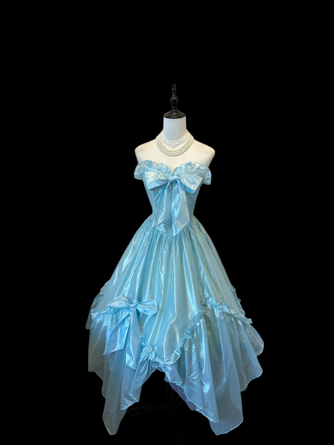 Trägerloses silbernes Vintage-Abendkleid, A-Linie, Geburtstagskleid J9370
