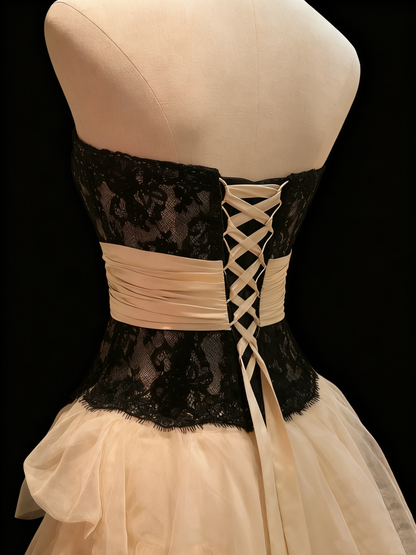 Strapless Champagne Layered Tulle Prom Dress A Line Formal Dress  J9596