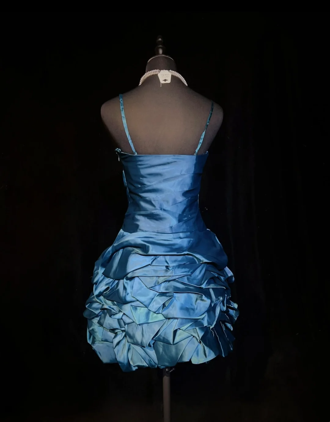 Spaghetti Straps Blue Birthday Dress Satin Short Party Dress J9606