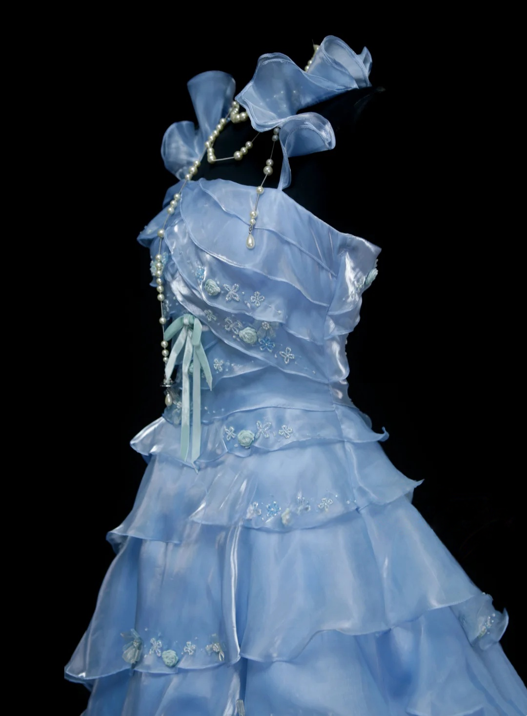 Trägerloses silbernes Vintage-Abendkleid, A-Linie, Geburtstagskleid J9370