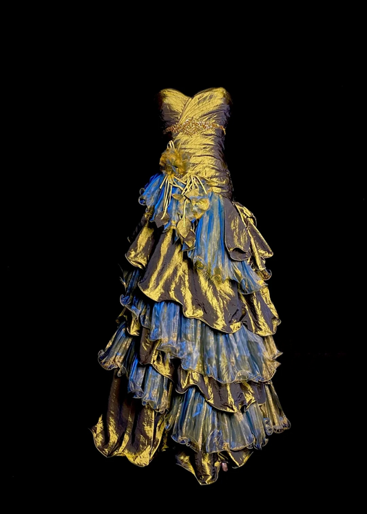 Sweetheart Gold Layered Prom Dress A Line Ruffles Formal Evening Dress J9608