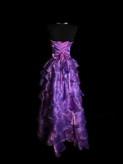 Robe de bal bustier violette en satin avec appliques, robe de soirée formelle J9413