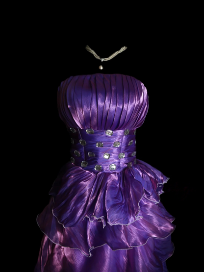 Robe de bal bustier violette en satin avec appliques, robe de soirée formelle J9413