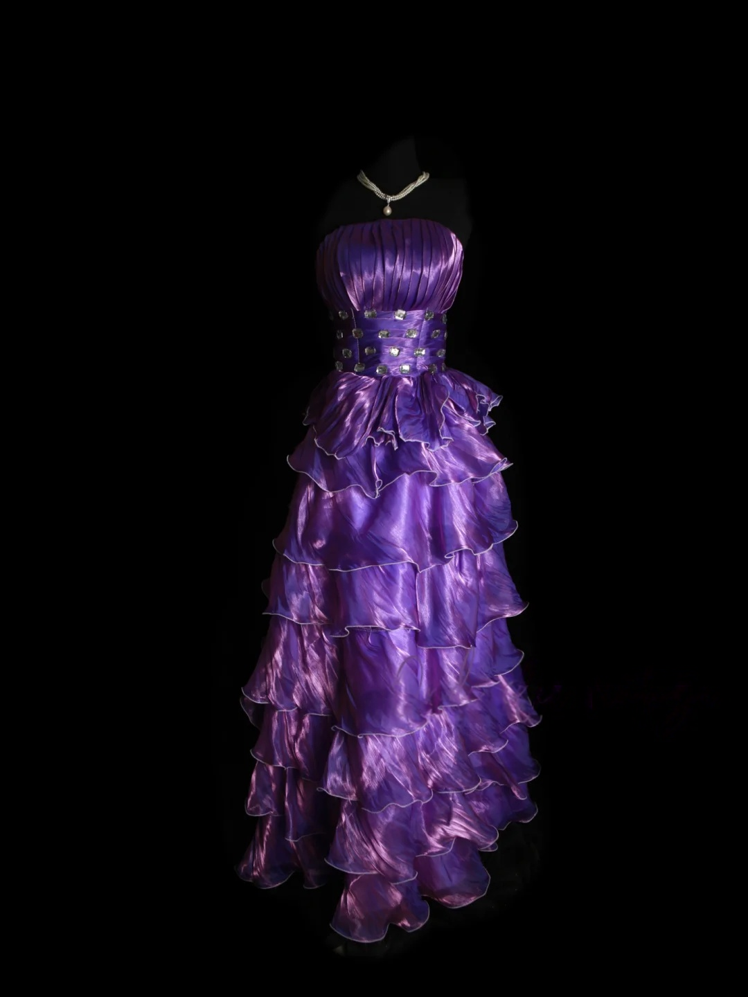 Strapless Purple Layered Prom Dress Ruffle Formal Dress Evening Dress