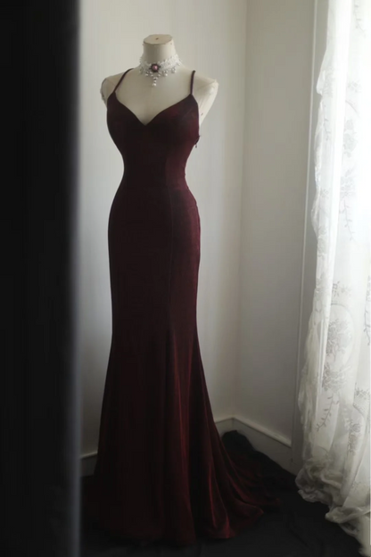 Backless Burgundy Mermaid Prom Dress Formal Evening Dress J9612