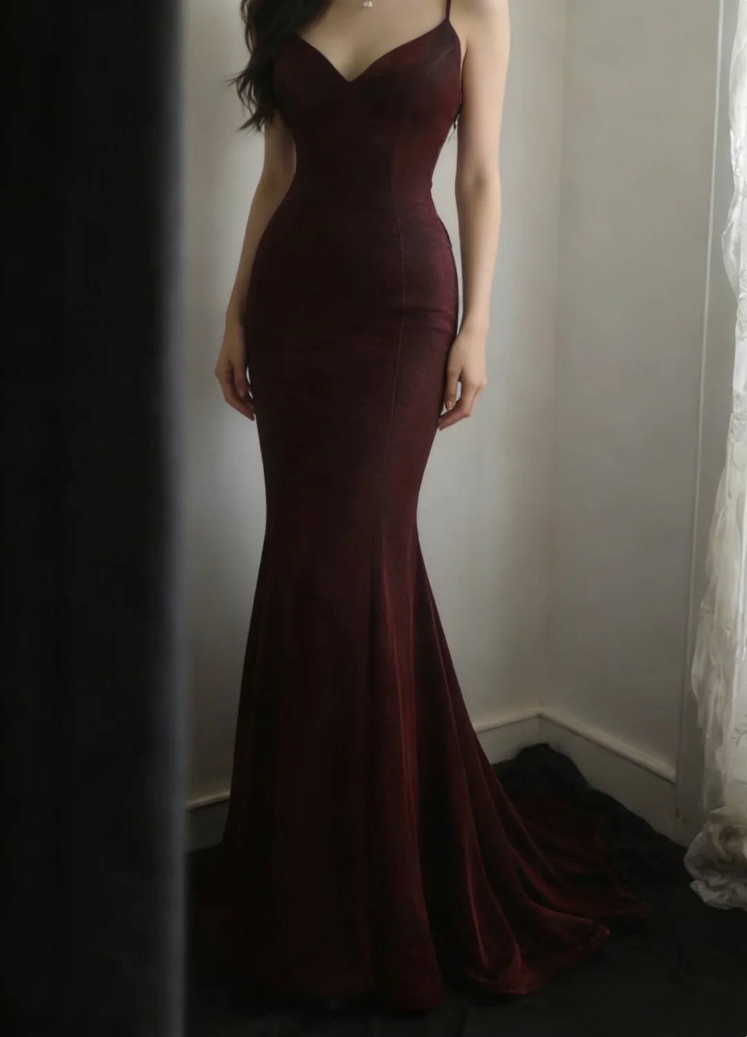 Backless Burgundy Mermaid Prom Dress Formal Evening Dress J9612