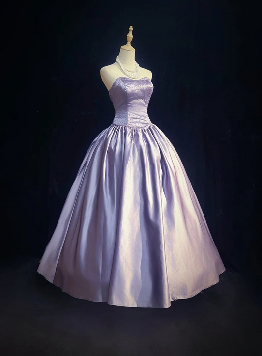Strapless A Line Lilac Satin Prom Dress Formal Evening Dress Birthday Gown J9618