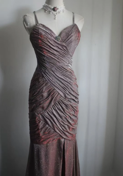 Pleated Mermaid Prom Dress Sparkle Evening Dress  J9641