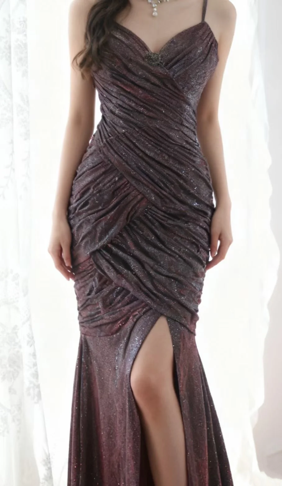 Pleated Mermaid Prom Dress Sparkle Evening Dress  J9641