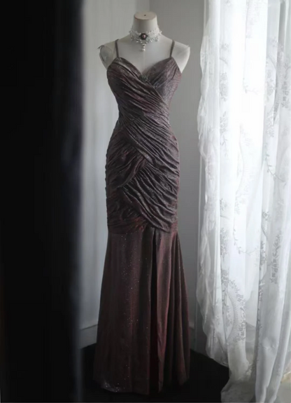 Pleated Mermaid Prom Dress Sparkle Evening Dress  J9641