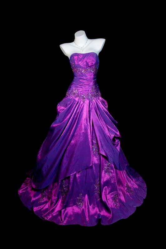 Trägerloses silbernes Vintage-Abendkleid, A-Linie, Geburtstagskleid J9370