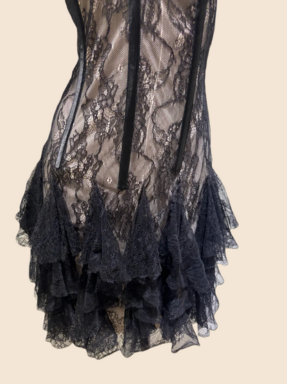 Black Lace Short Birthday Dress Ruffle Party Dress J9645