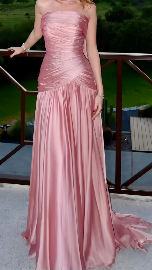 Trägerloses silbernes Vintage-Abendkleid, A-Linie, Geburtstagskleid J9370