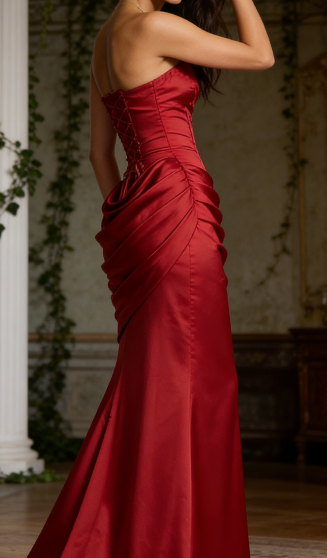 Red Strapless Mermaid Long Prom Dresses Formal Evening Dress  J9647