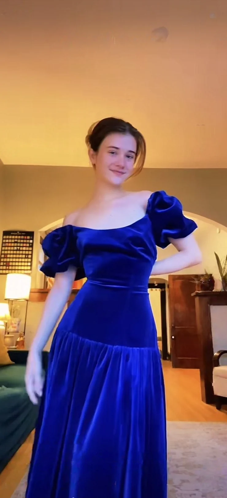 Royal Blue Velvet Prom Dress Off The Shoulder Evening Dresses   J9649