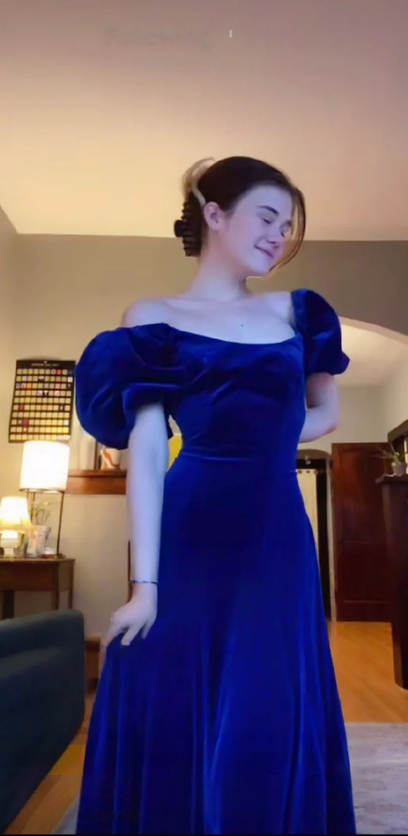 Royal Blue Velvet Prom Dress Off The Shoulder Evening Dresses   J9649