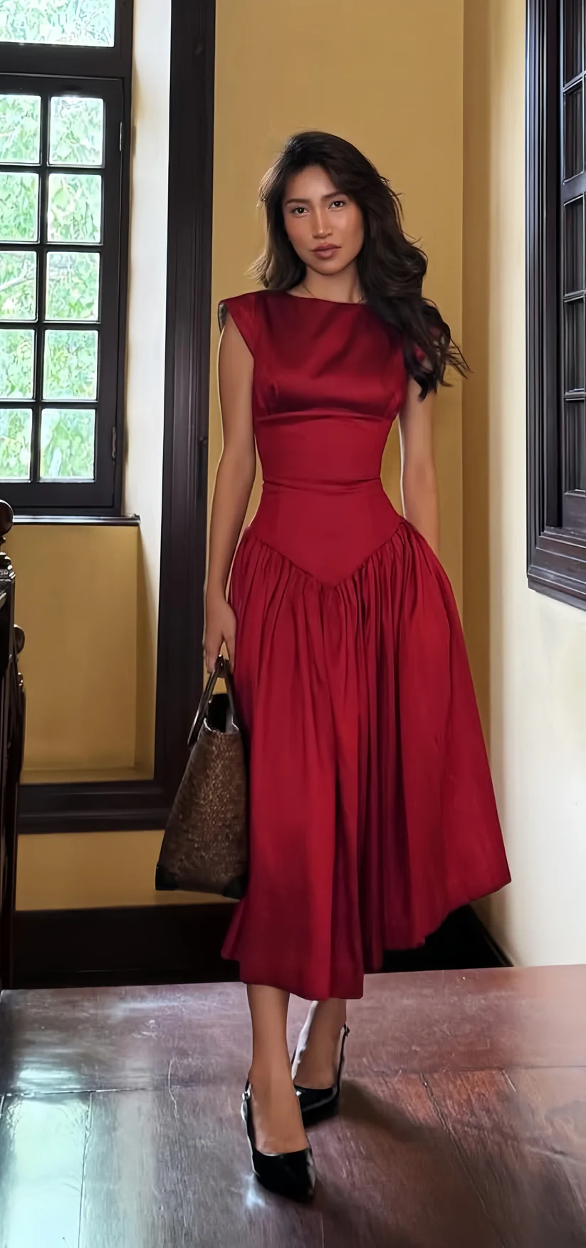 Sleeveless Red A Line Date Dresses Satin Cocktail Party Gown  J9650
