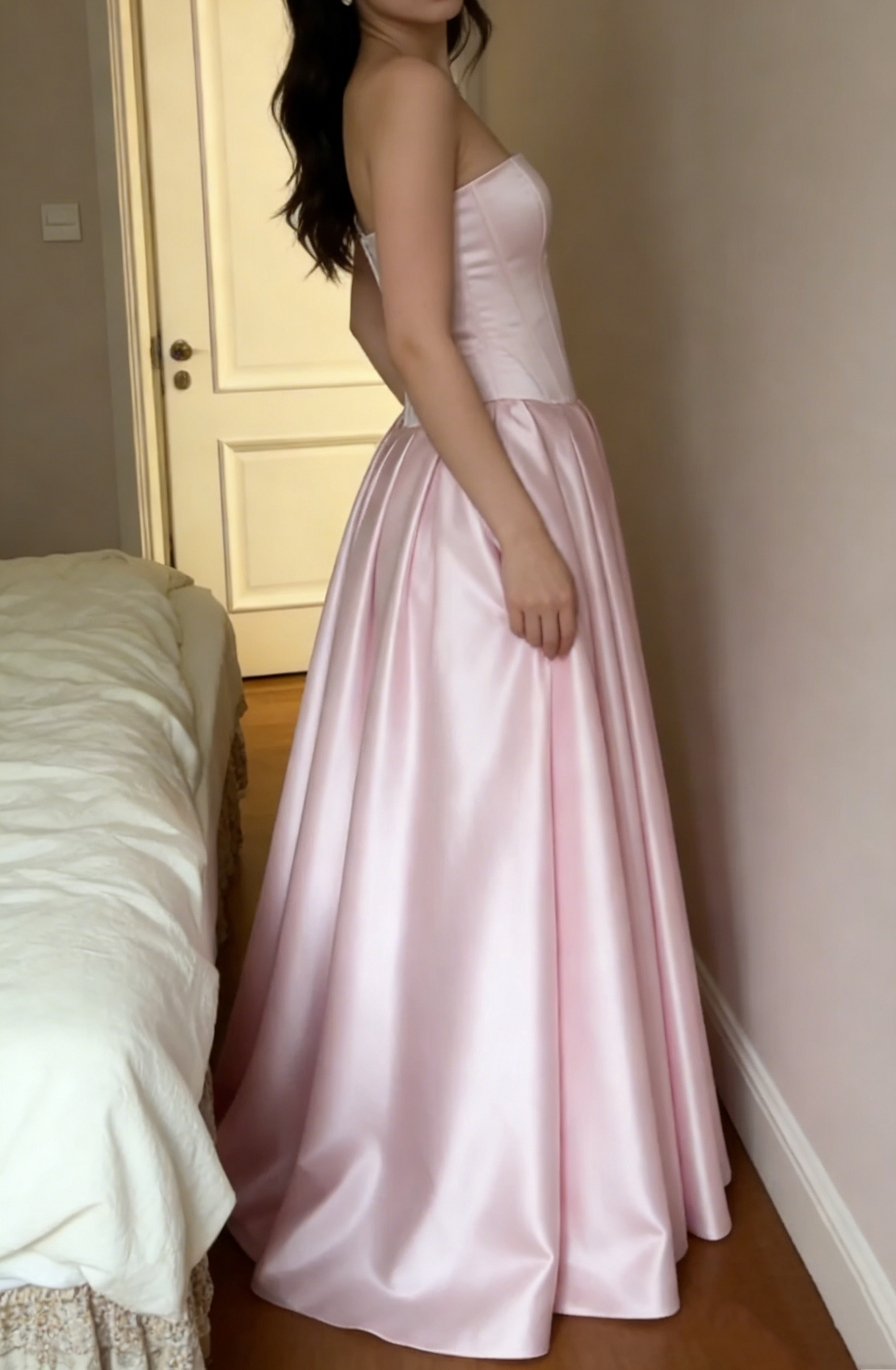 Robe de bal bustier violette en satin avec appliques, robe de soirée formelle J9413