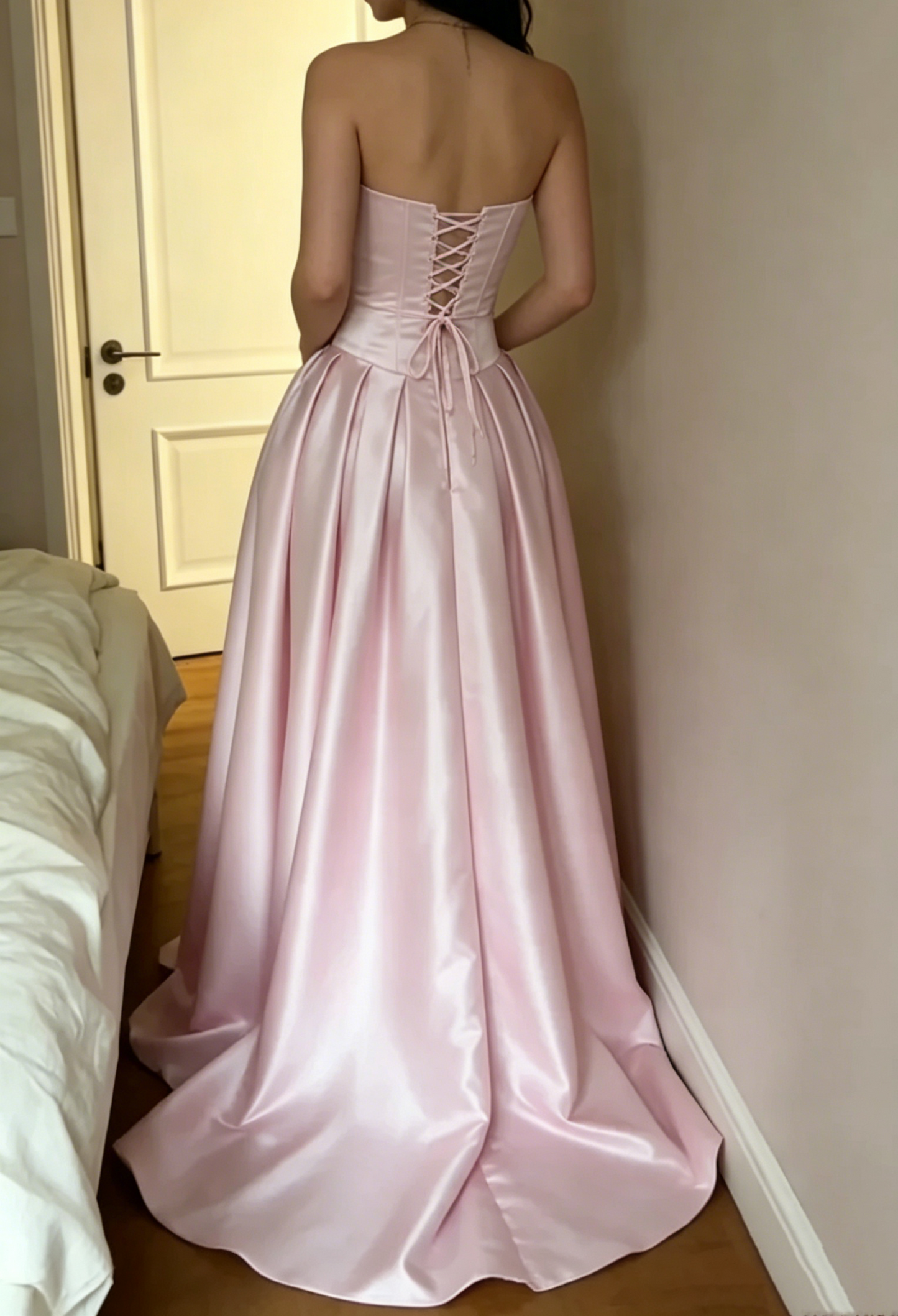 Robe de bal bustier violette en satin avec appliques, robe de soirée formelle J9413