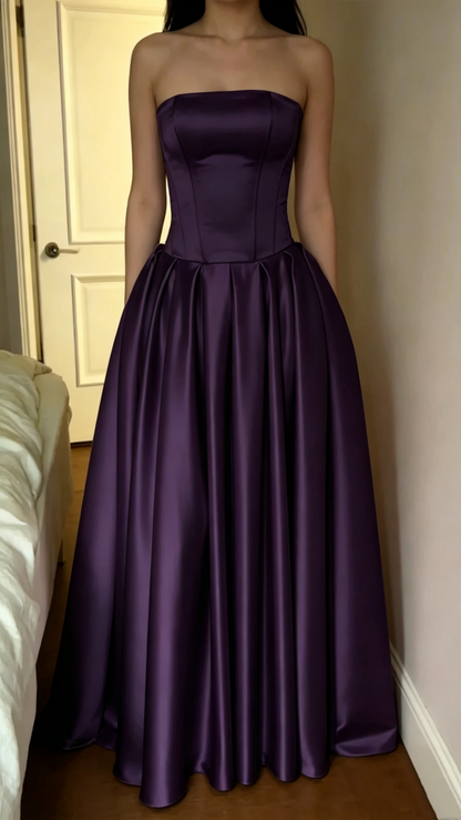 Robe de bal bustier violette en satin avec appliques, robe de soirée formelle J9413