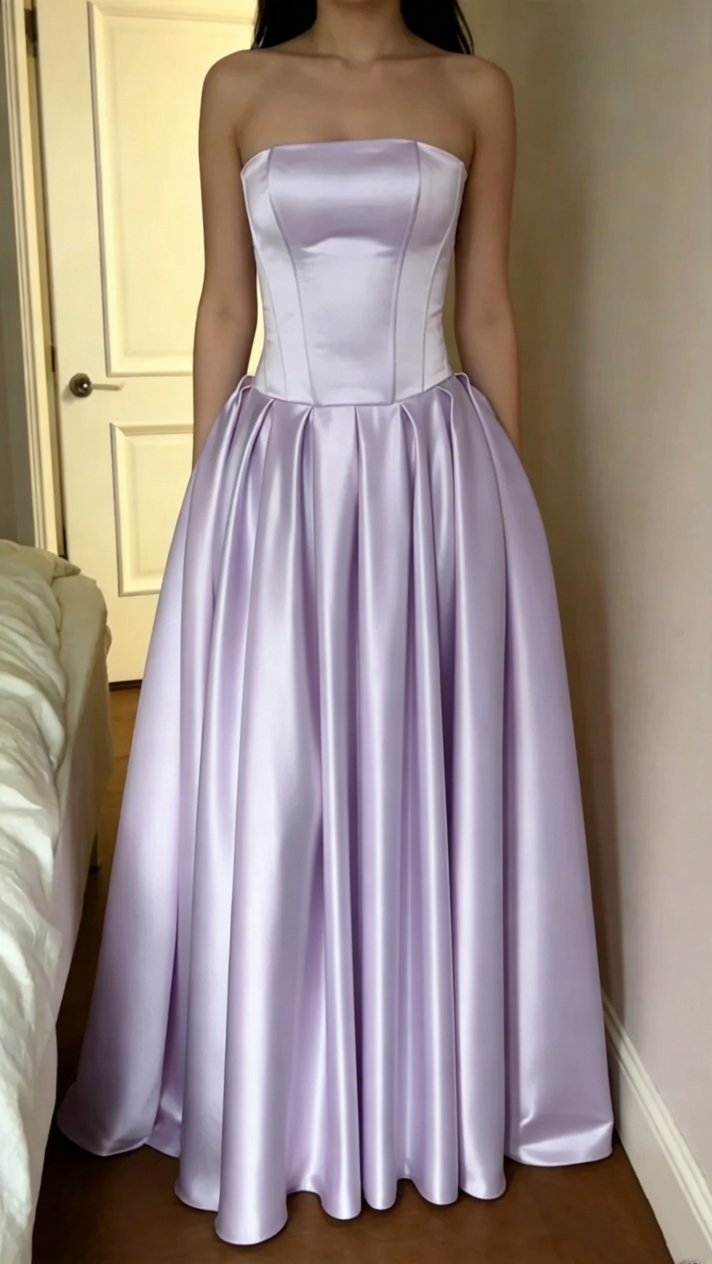 Robe de bal bustier violette en satin avec appliques, robe de soirée formelle J9413