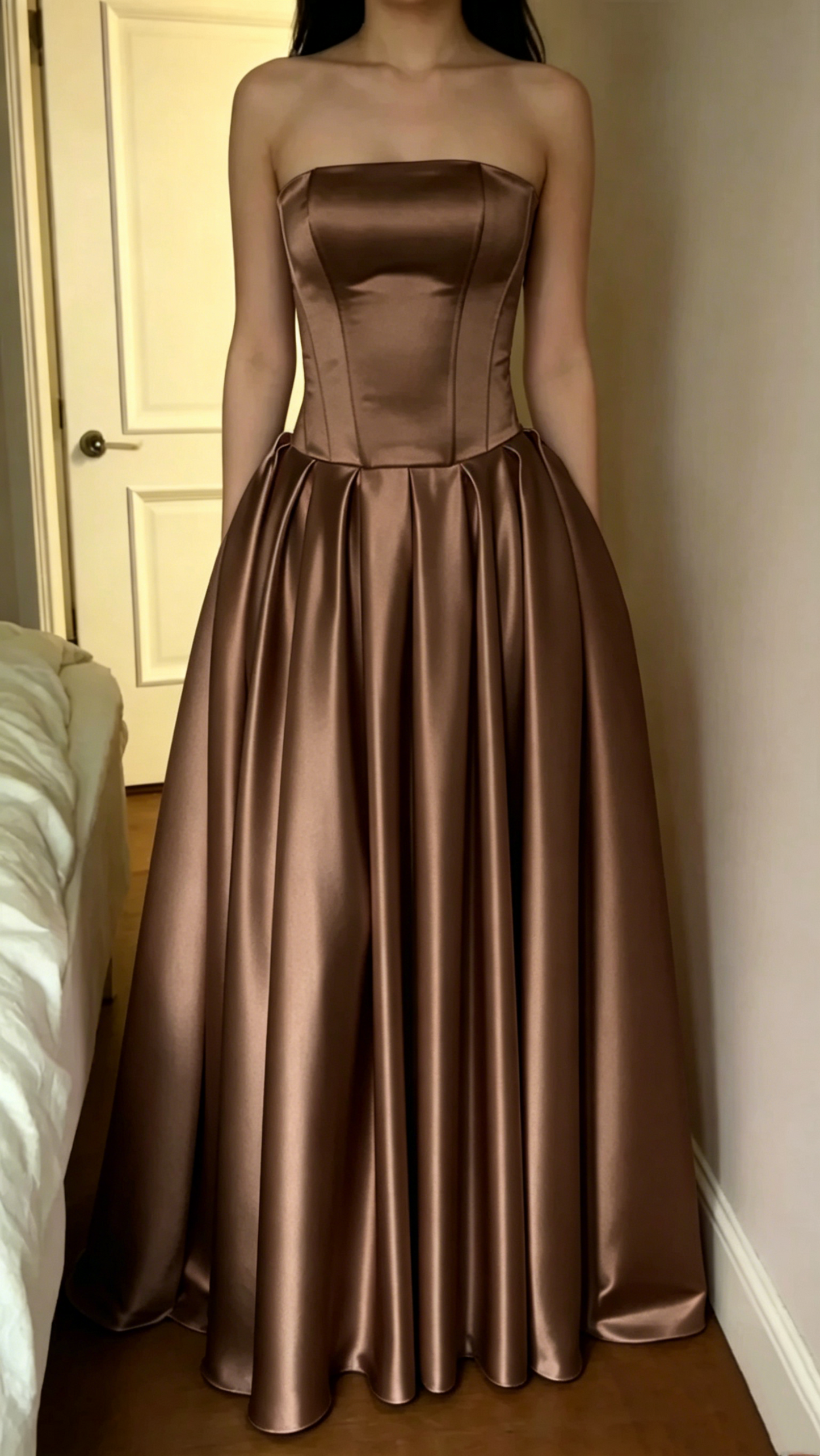 Robe de bal bustier violette en satin avec appliques, robe de soirée formelle J9413