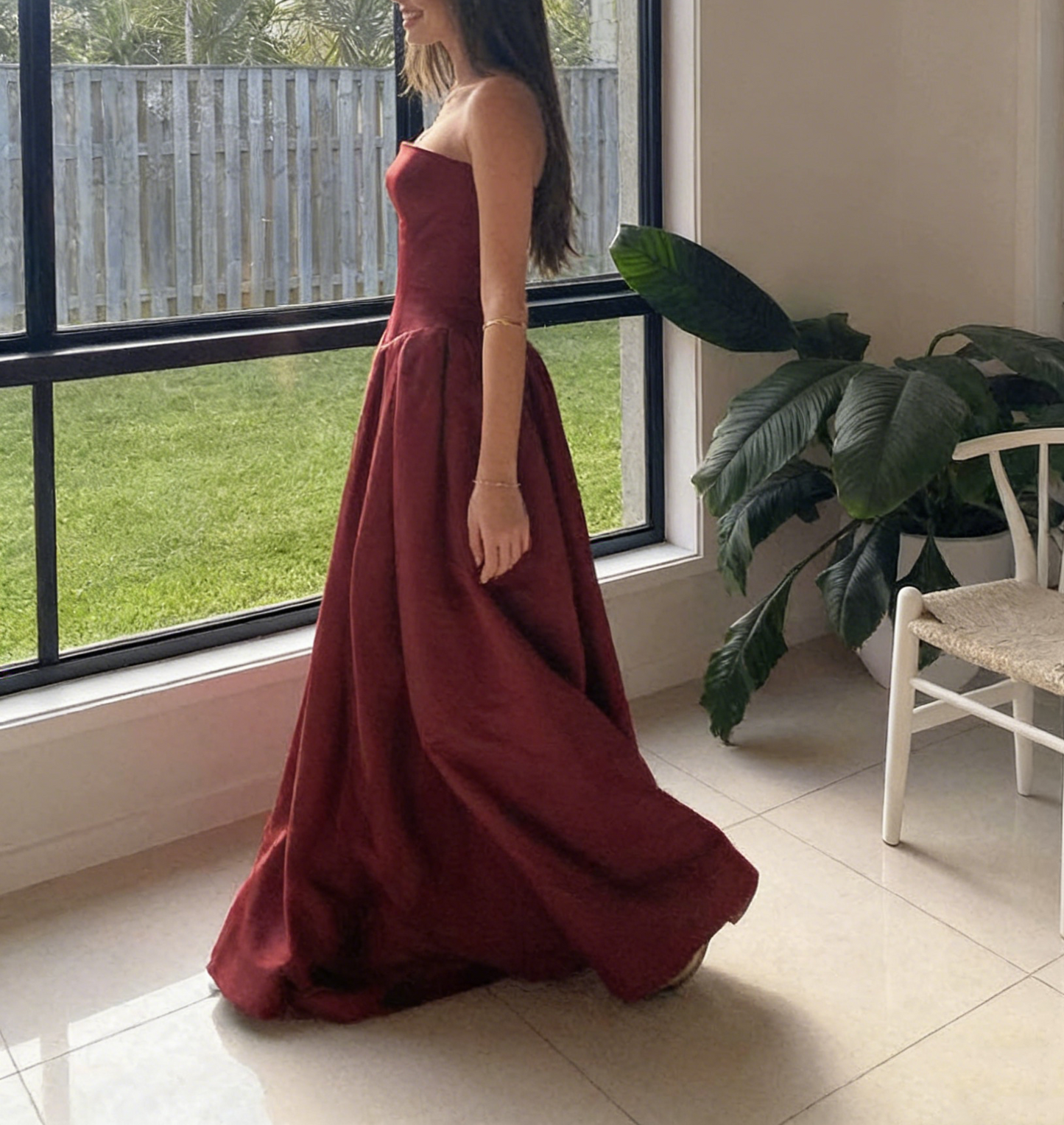 Robe de bal bustier violette en satin avec appliques, robe de soirée formelle J9413