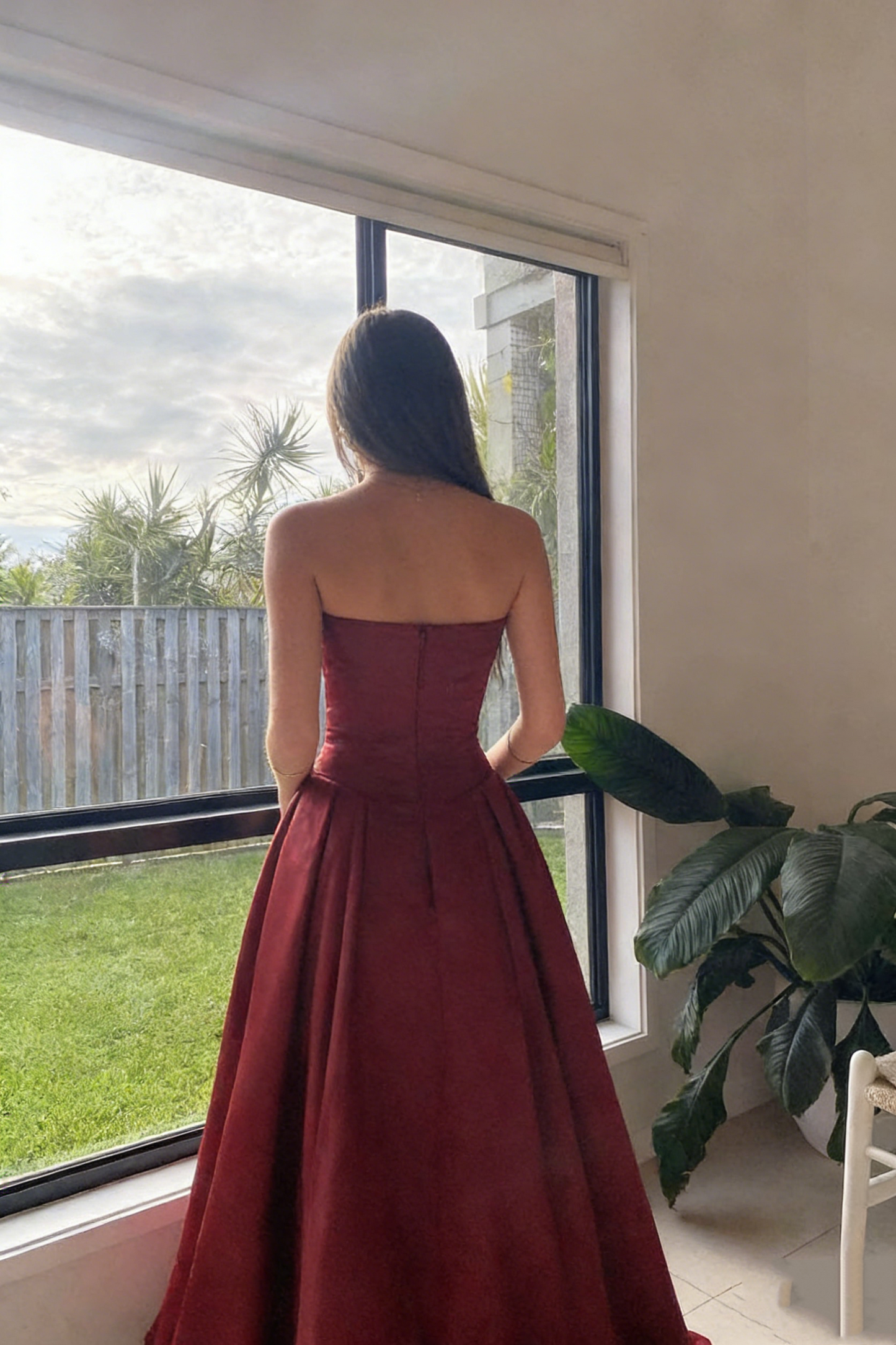 Robe de bal bustier violette en satin avec appliques, robe de soirée formelle J9413