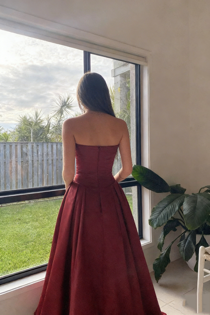 Robe de bal bustier violette en satin avec appliques, robe de soirée formelle J9413
