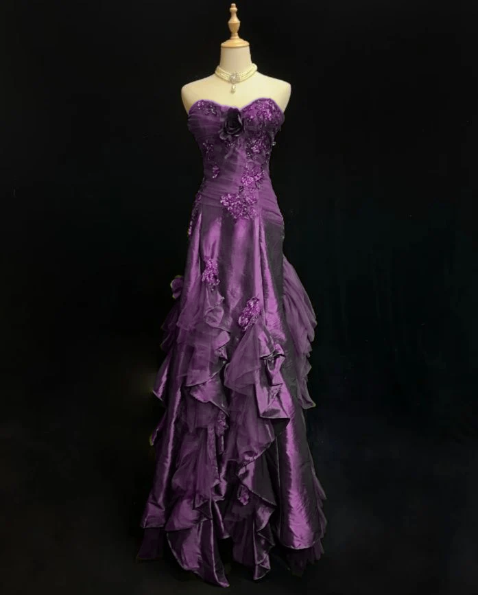 Sweetheart Green Ruffled Prom Dress Vintage Formal Evening Gown  J9726