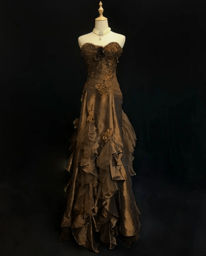 Sweetheart Green Ruffled Prom Dress Vintage Formal Evening Gown  J9726
