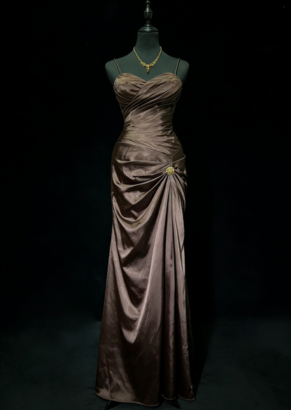 Trägerloses silbernes Vintage-Abendkleid, A-Linie, Geburtstagskleid J9370