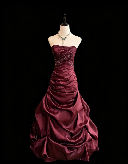 Strapless Navy Blue Mermaid Prom Dress Vintage Birthday Dress J9841
