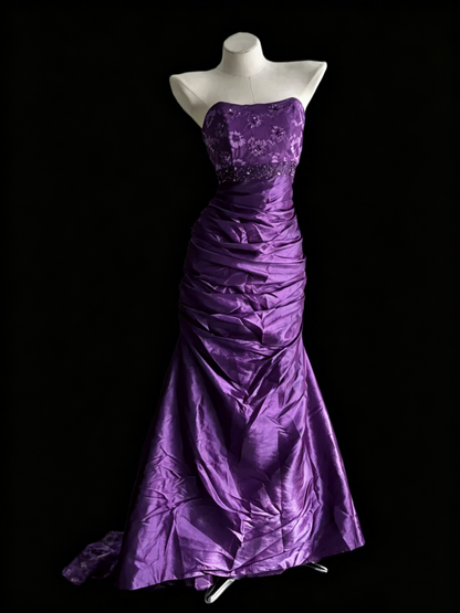 Robe de bal bustier violette en satin avec appliques, robe de soirée formelle J9413