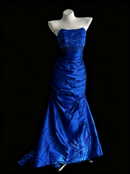 Robe de bal bustier violette en satin avec appliques, robe de soirée formelle J9413