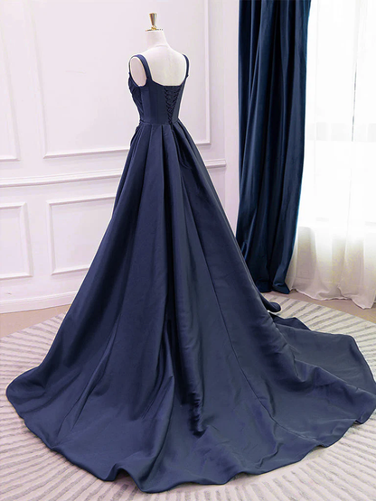 Navy Blue A Line Satin Prom Dress Formal Evening Dress J9871