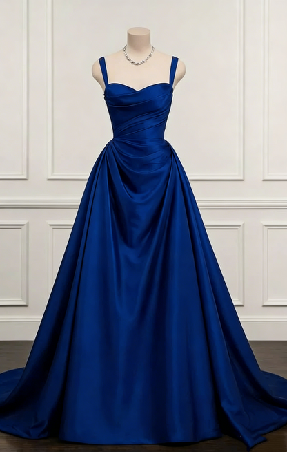 Navy Blue A Line Satin Prom Dress Formal Evening Dress J9871